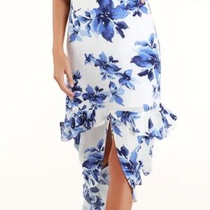 Lulu's Island Time Blue & White Ruffled Midi Dress